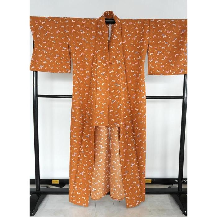 Vintage Kimono Kosode – Brown with butterflies, 155-165cm
