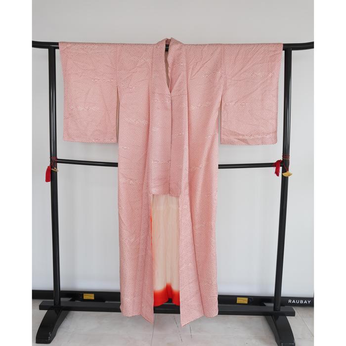 VINTAGE Kimono kosode Red Fans Pattern For Height 155-165cm (maximum height for those who don't require an ohashori)