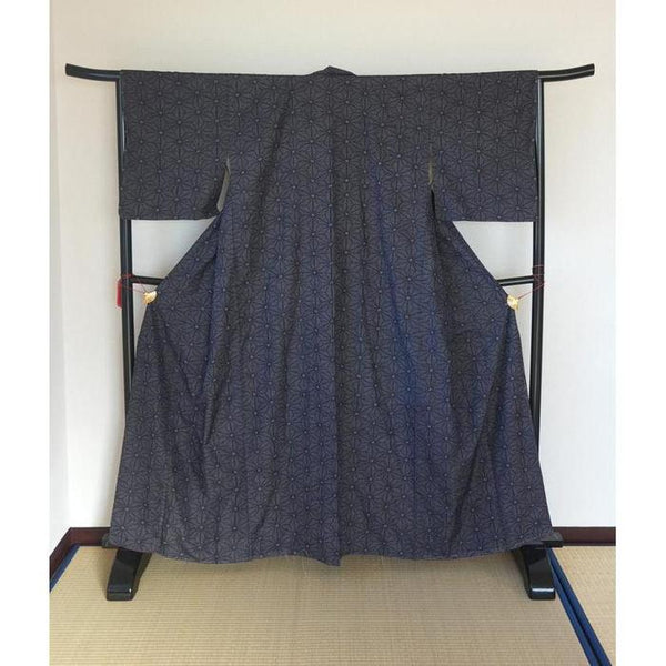 Vintage Women Cotton Kimono Dark Blue with pattern For Height 160-170cm (maximum height for those who don't require an ohashori)