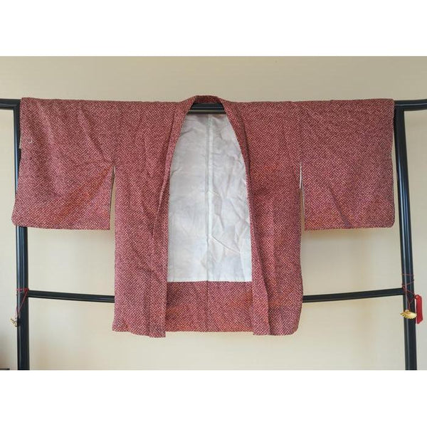 Vintage Haori – Cream with Red Pattern, Universal Size