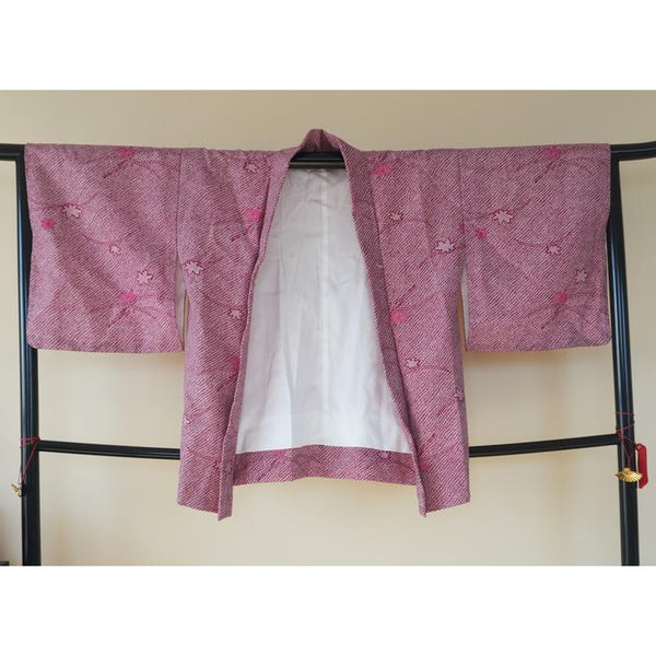 Vintage Cotton Haori – Red with leafs pattern, Universal Size