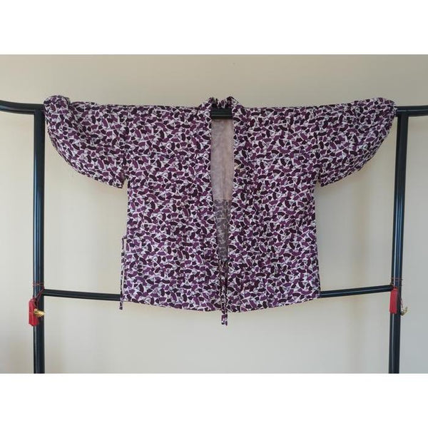 Vintage Cotton Haori – Purple Fans, Universal Size