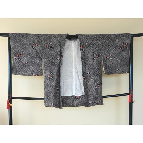 Vintage Haori – Black with Fan Pattern, Universal Size