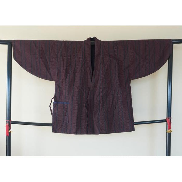 Vintage Cotton Haori – Black with Red Pattern, Universal Size