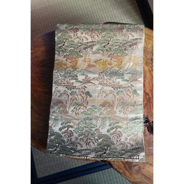 Vintage Japanese Obi Decorative - Trees, village and mountains