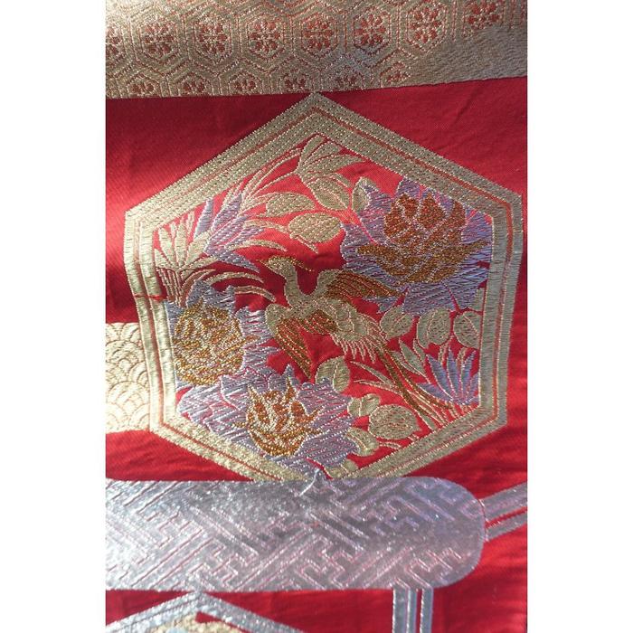 Vintage Japanese Obi Decorative - Red with Gold Birds