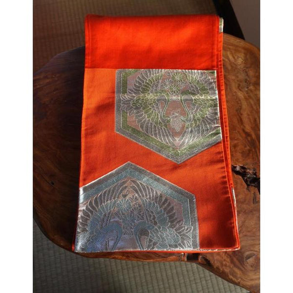 Vintage Japanese Obi Decorative - Orange with birds