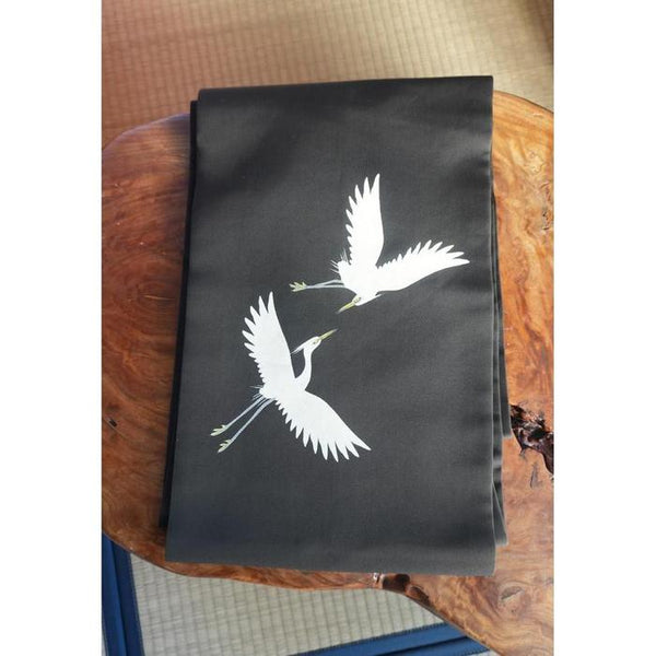Vintage Japanese Obi Decorative - Black with birds