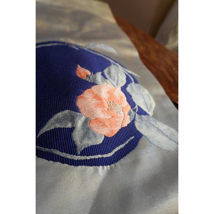 Vintage Japanese Obi Decorative - Blue Circle and Flower
