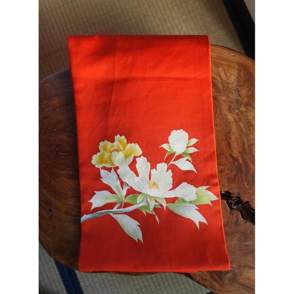 Vintage Japanese Obi Decorative - Orange with Flowers
