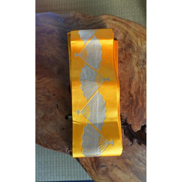 Vintage Japanese Obi Decorative - Yellow Silk Hanhaba obi for buyo dance