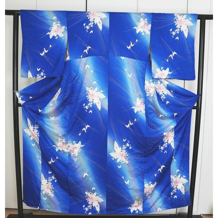 VINTAGE-  Kimono kosode kwiaty i motyle na wzrost 150cm-161cm