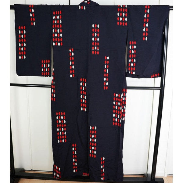 VINTAGE - Navy blue dotted kimono for height 142-162 cm