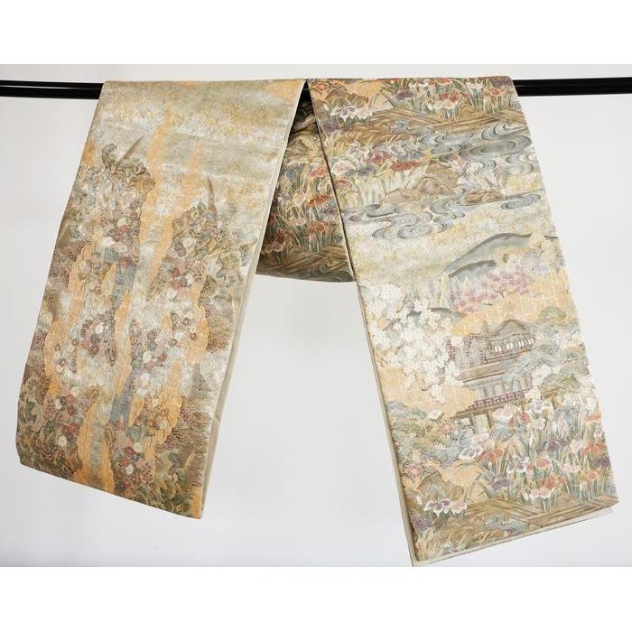 VINTAGE LUXURIOUS Decorative Obi kimono belt-Buddhist temple and nature