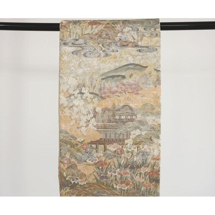 VINTAGE LUXURIOUS Decorative Obi kimono belt-Buddhist temple and nature