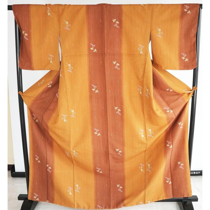 VINTAGE Kimono kosode brown-flowers For Height 163-173cm (maximum height for those who don't require an ohashori)