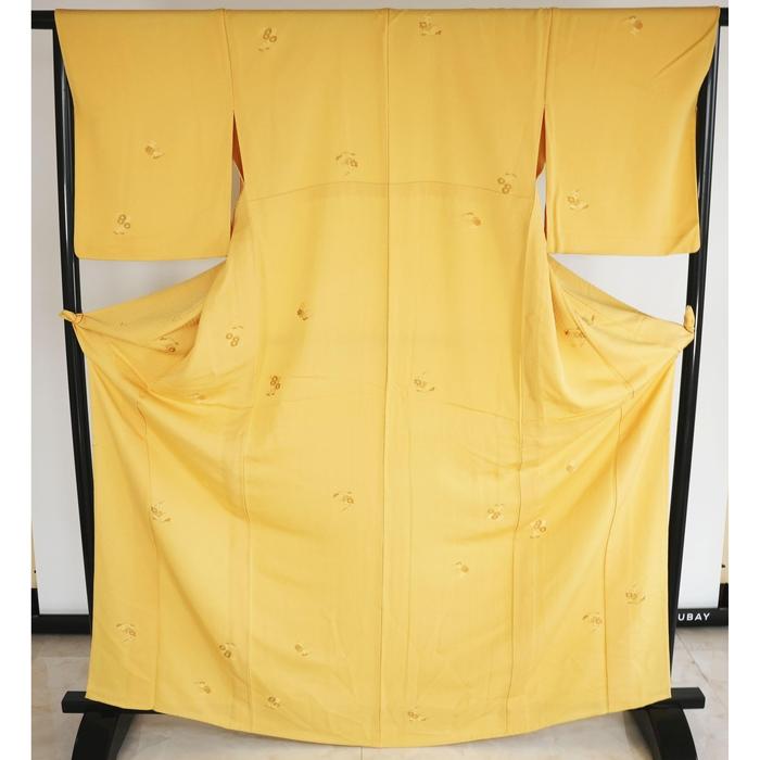 VINTAGE Kimono FOR TALL PEOPLE kosode yellow flowers 167-177cm (maximum height for those who don't require an ohashori)
