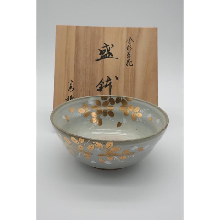 VINTAGE-Tachikichi Kutani-yaki Serving Bowl with Gold Floral Design
