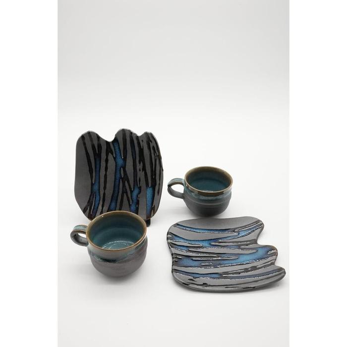 VINTAGE-Naraoka-yaki Tea Cup Set – 2 Cups & 2 Saucers