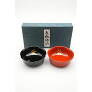 VINTAGE- Japanese Lacquerware Bowls Set – Black & Red Shunju Maki-e Design (2 pcs)