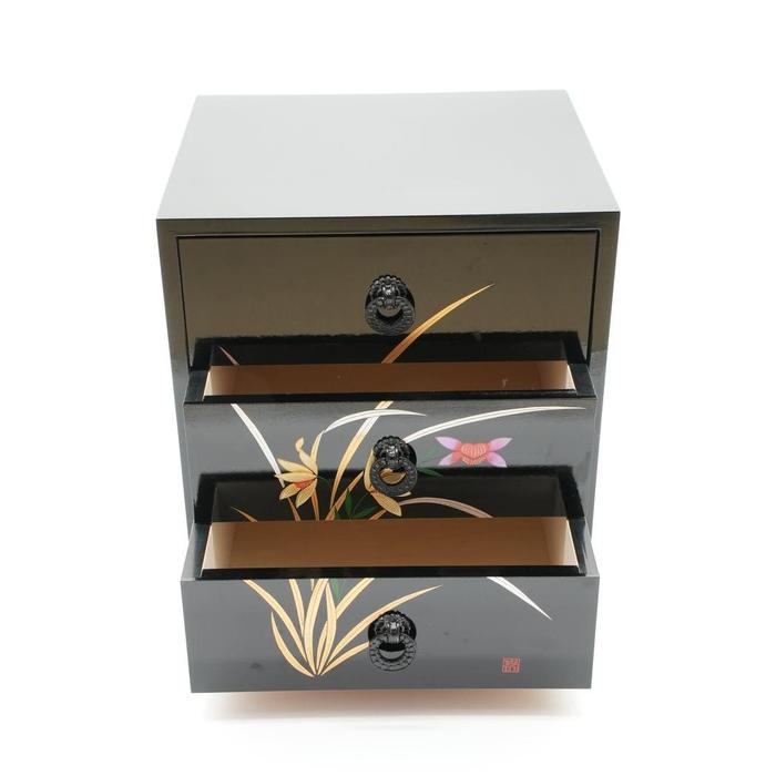 VINTAGE- Japanese Lacquered Chest of Drawers with Floral Motif