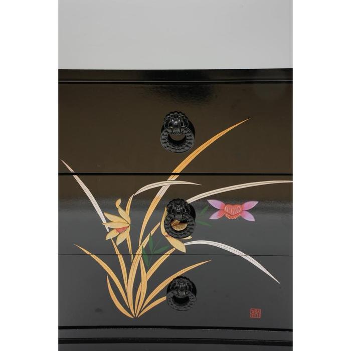 VINTAGE- Japanese Lacquered Chest of Drawers with Floral Motif