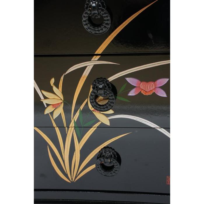 VINTAGE- Japanese Lacquered Chest of Drawers with Floral Motif