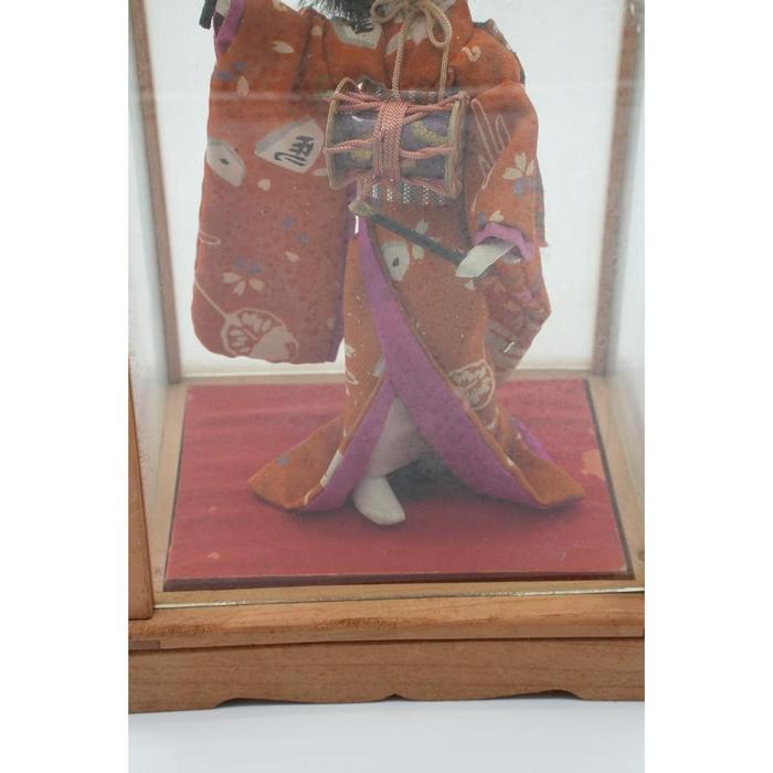 VINTAGE- LUXURY Nihon Ningyou Japanese Traditional Doll in Wooden Glass Display Case