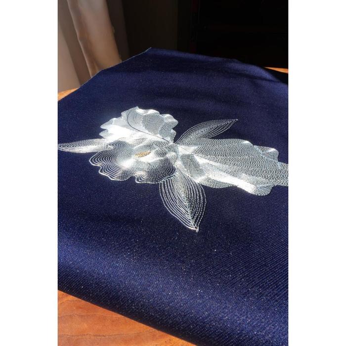 Vintage Japanese Nagoya Obi – Deep Navy with Silver Floral Motif