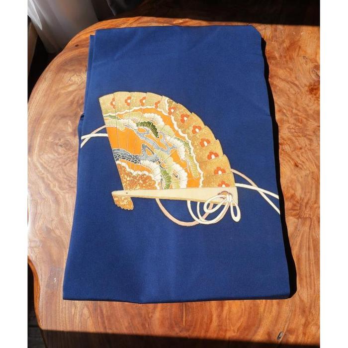 Vintage Japanese Obi – Navy with Fan Motif – WABI-SABI STORE