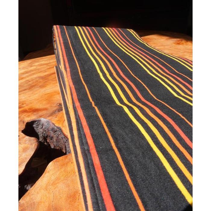 Vintage Japanese Cotton Hanhaba Obi – Black with Red & Yellow Stripes