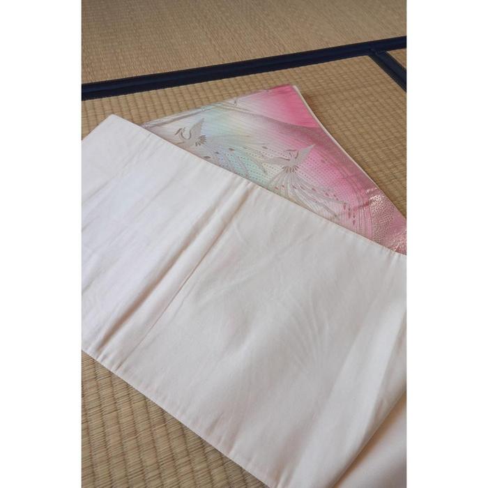 Vintage Japanese Fukuro Obi – Silver & Pink Crane Motif