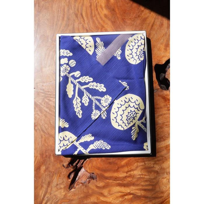 Vintage Japanese Cotton Furoshiki – Indigo Botanical Pattern