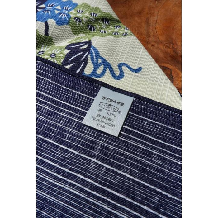 Vintage Japanese Cotton Furoshiki – Blue Calligraphy & Floral Motif