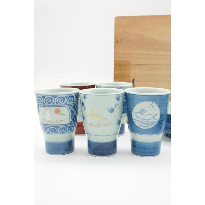 VINTAGE - Arita Ware Rice Bowl Set x5– Sometsuke Karakusa Porcelain