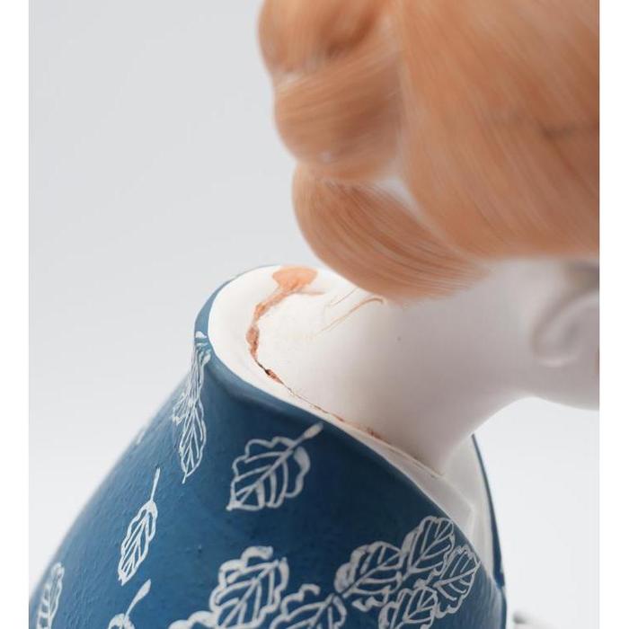 VINTAGE - Japanese Nihon Ningyo – Blue Kimono Lady Figurine with White Leaf Pattern