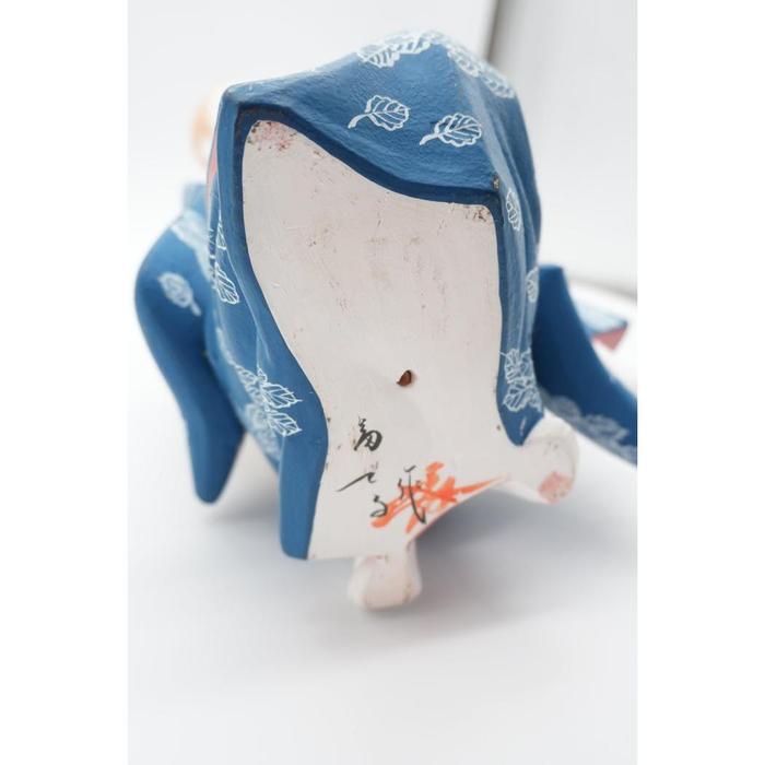 VINTAGE - Japanese Nihon Ningyo – Blue Kimono Lady Figurine with White Leaf Pattern