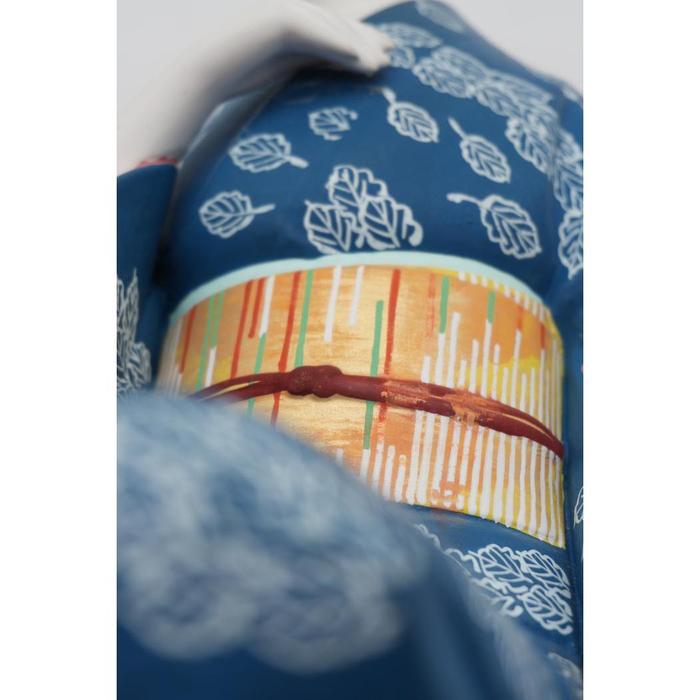 VINTAGE - Japanese Nihon Ningyo – Blue Kimono Lady Figurine with White Leaf Pattern