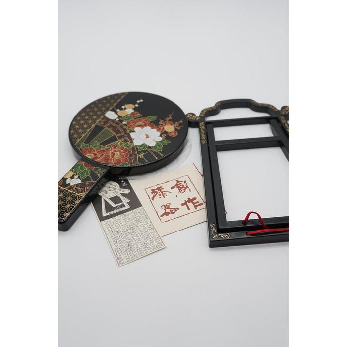 VINTAGE - Japanese Yamanaka Lacquerware Hand Mirror with Decorative Stand – Floral Makie Style Vanity Mirror
