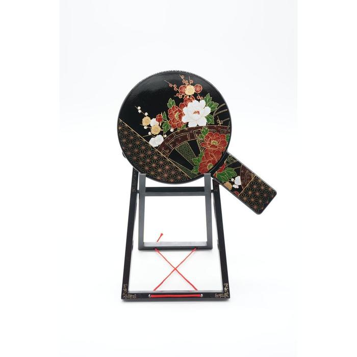VINTAGE - Japanese Yamanaka Lacquerware Hand Mirror with Decorative Stand – Floral Makie Style Vanity Mirror