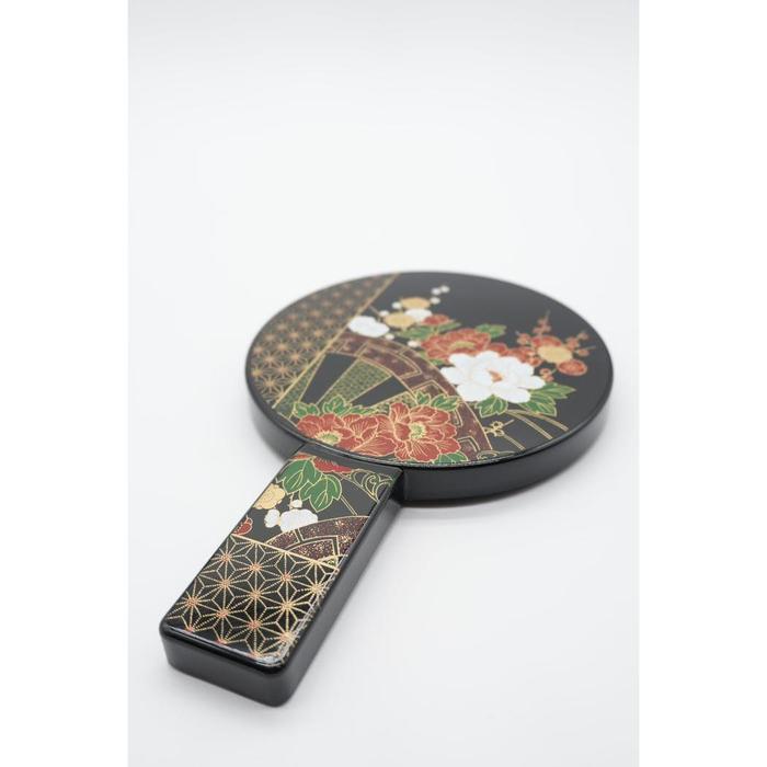 VINTAGE - Japanese Yamanaka Lacquerware Hand Mirror with Decorative Stand – Floral Makie Style Vanity Mirror