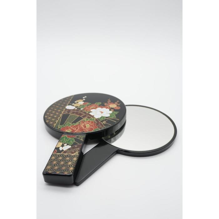 VINTAGE - Japanese Yamanaka Lacquerware Hand Mirror with Decorative Stand – Floral Makie Style Vanity Mirror