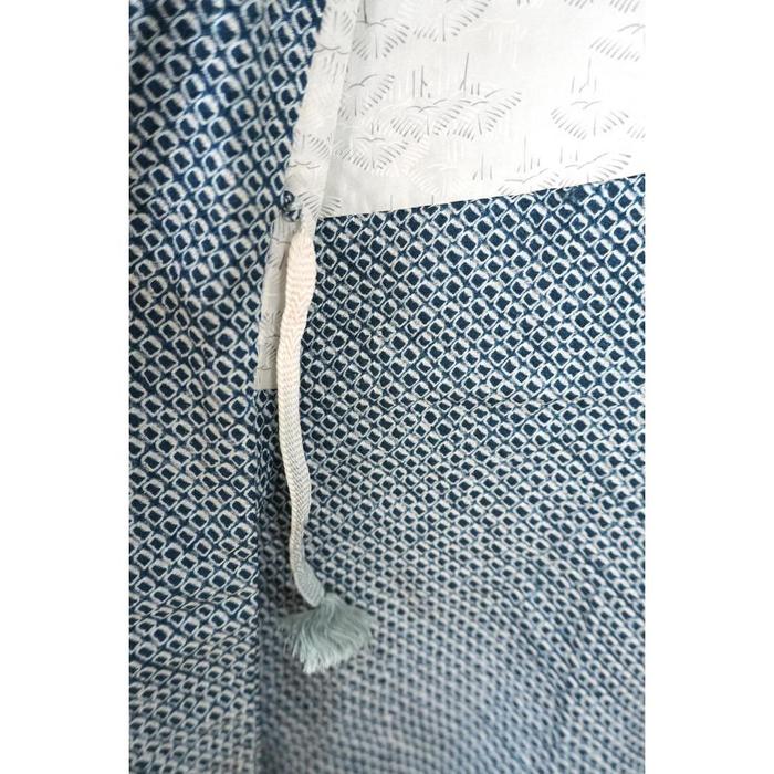 Vintage Haori – Blue Geometric Komon Pattern, Universal Size