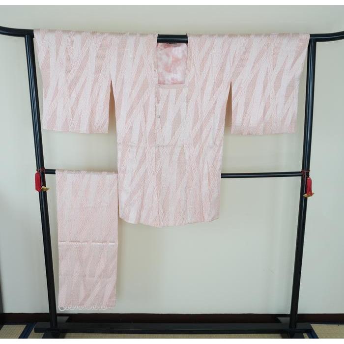 Vintage Japanese Ame Coat Haori with Matching Shawl – Pink Shibori Style Pattern, Universal Size