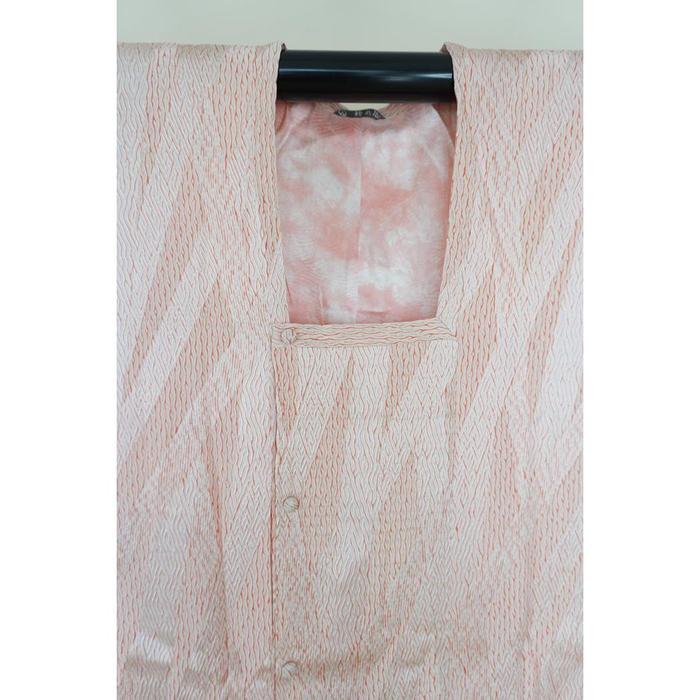 Vintage Japanese Ame Coat Haori with Matching Shawl – Pink Shibori Style Pattern, Universal Size