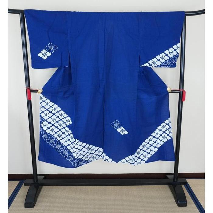 Vintage Men’s Yukata – Deep Blue Sakura Pattern, For Height 138cm-148cm (maximum height for those who don't require an ohashori)