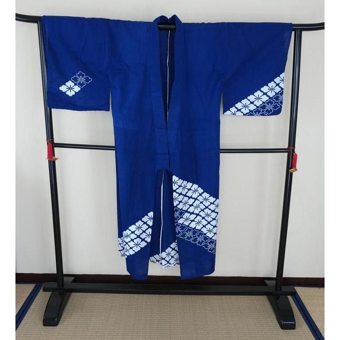 Vintage Men’s Yukata – Deep Blue Sakura Pattern, For Height 138cm-148cm (maximum height for those who don't require an ohashori)