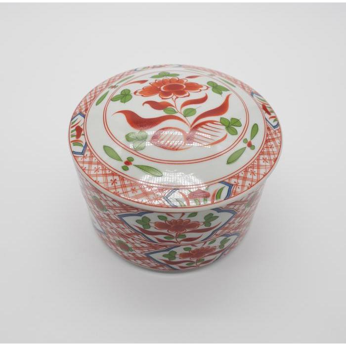 Vintage Japanese Arita-yaki / Double Tier Porcelain Bowl with Lid – Red Floral Akae Pattern
