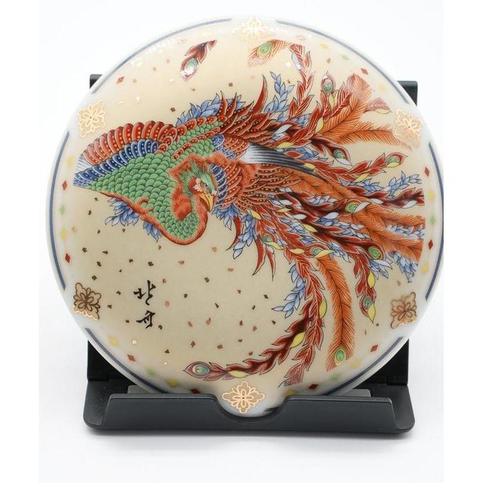 VINTAGE - Japanese porcelain lidded bowl with iroe overglaze phoenix