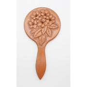 VINTAGE - Japanese Wooden Hand Mirror with Carved Floral Design